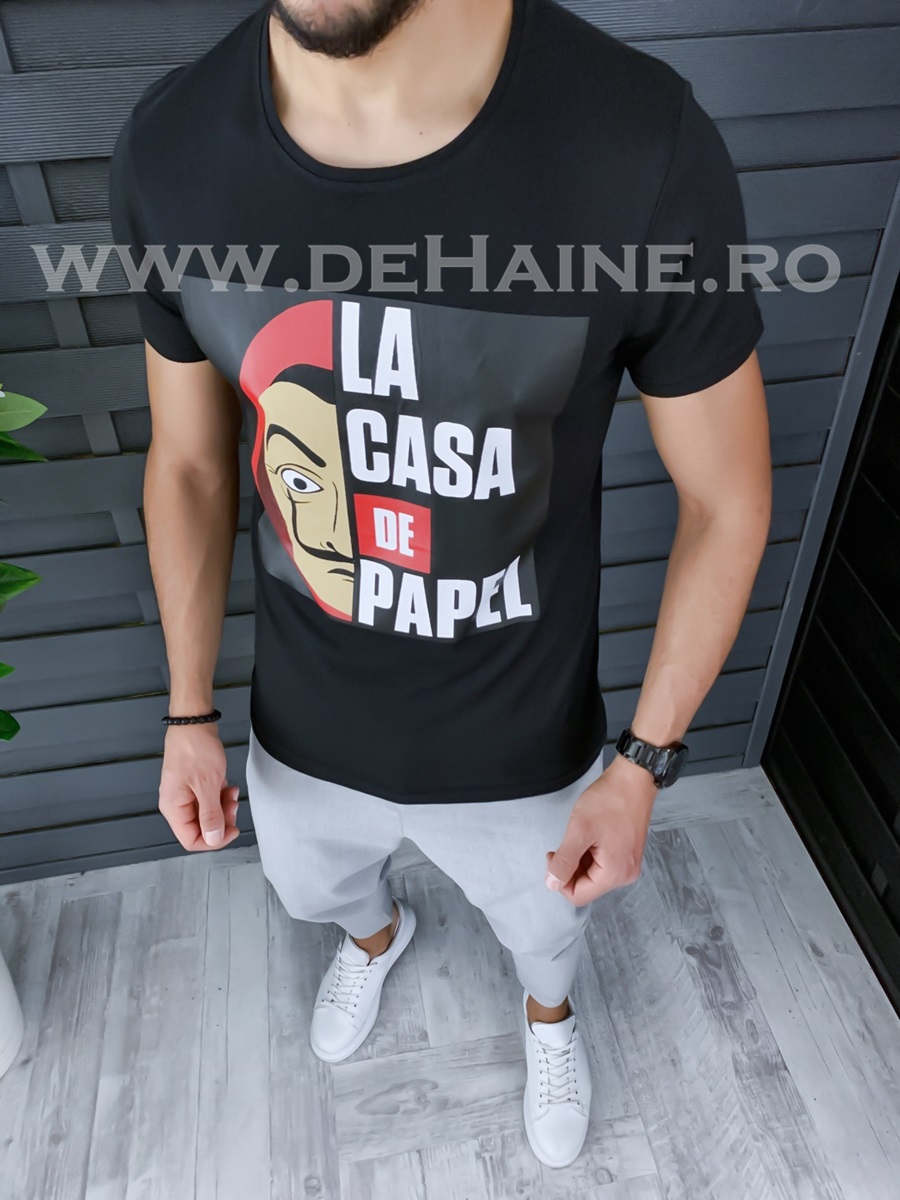 Tricou barbati negru slim fit B1192 P4-4